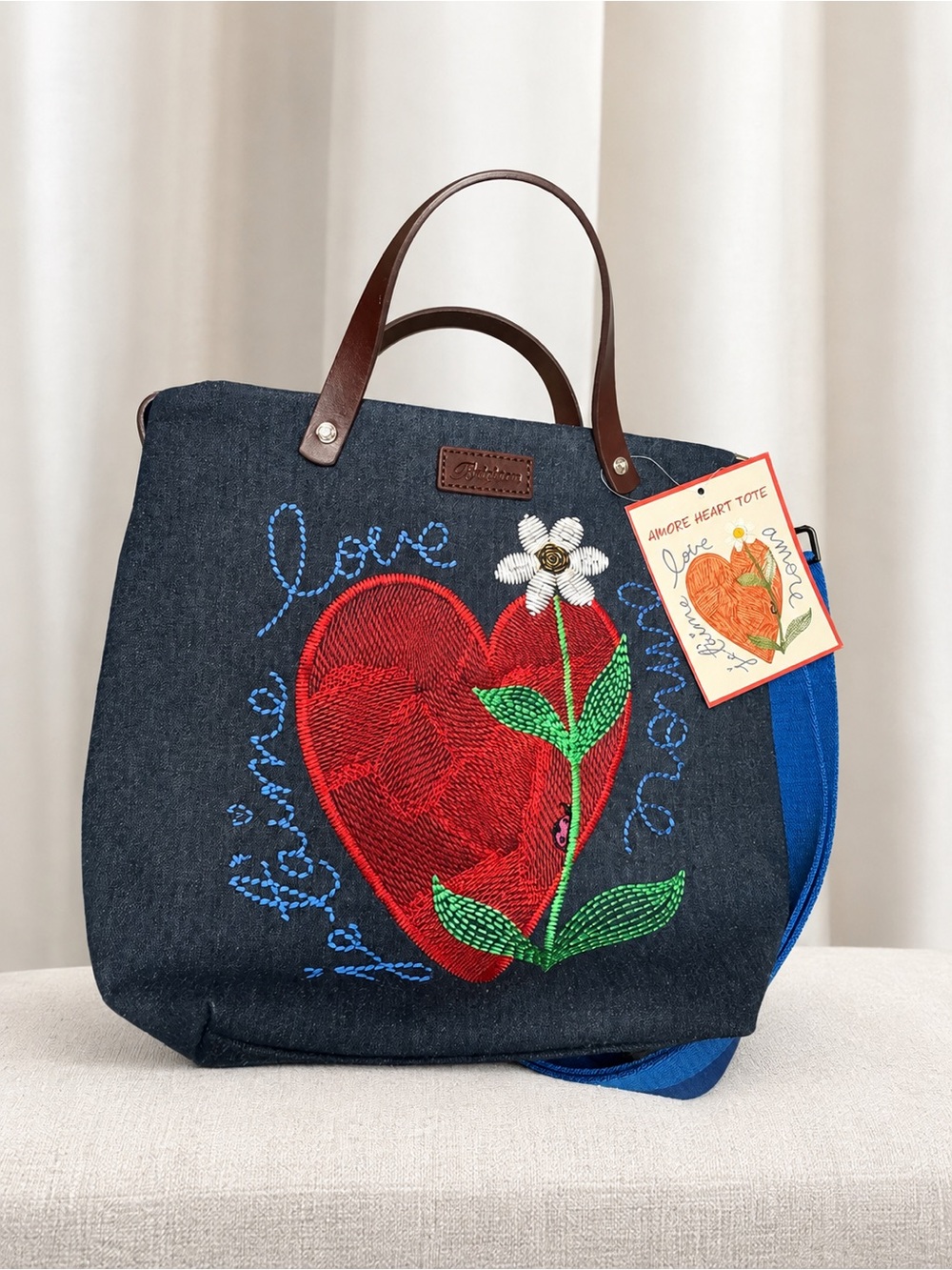 Brighton Amoreheart Embroidered Denim Messenger Tote H10802 NWT $165